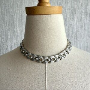 Vintage Silvertone Leaf Linked Necklace